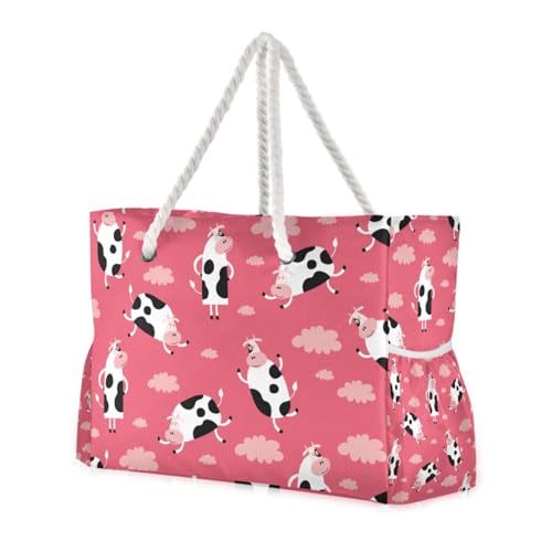 Schultertasche, Kuh-Cartoon-Motiv, Rot, mit Seitentaschen, Tragetasche, Reisezubehör, Strandgeschenk, Geburtstagsgeschenk für Frauen Schultertasche, Kuh-Cartoon-Motiv, Rot, mit Seitentaschen, Tragetasche, Reisezubehör, Strandgeschenk, Geburtstagsgeschenk für Frauen von famyily