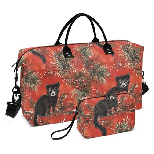 Schwarze asiatische Palme, Zivet, rote Kieferbäume, Frohe Weihnachten, Reisetasche, Handgepäcktasche, Turnbeutel mit verstellbarem Riemen für Reisen, große Kapazität von famyily