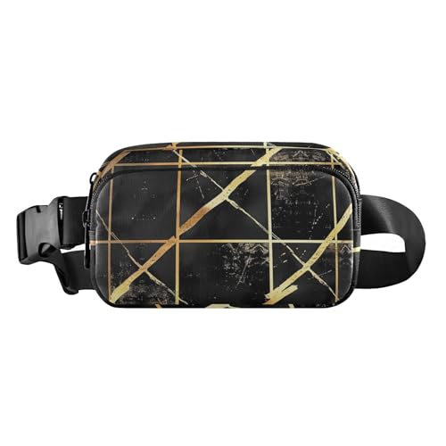 Schwarze und goldene karierte geometrische Linien, modische Umhängetasche, Hüfttasche für Damen und Herren, kleine Gürteltasche, Reisebrieftasche mit verstellbarem Riemen für Workout, Laufen, Wandern, Schwarze und goldene karierte geometrische Linien, modische Umhängetasche, Hüfttasche für Damen und Herren, kleine Gürteltasche, Reisebrieftasche mit verstellbarem Riemen für Workout, Laufen, Wandern, von famyily