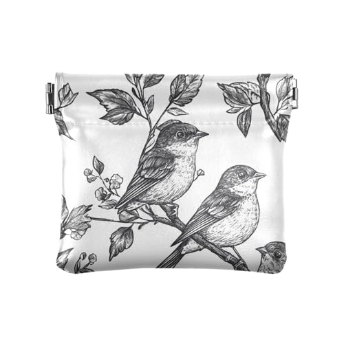 Sketch Birds Tree Carps Damen Kleine Leder Kleingeld Geldbörse Tragbare Reisezubehör für Mädchen Damen Handtasche, Skizzieren Vögel Baum Karpfen, Einheitsgröße, Modern, Sketch Birds Tree Carps, von famyily