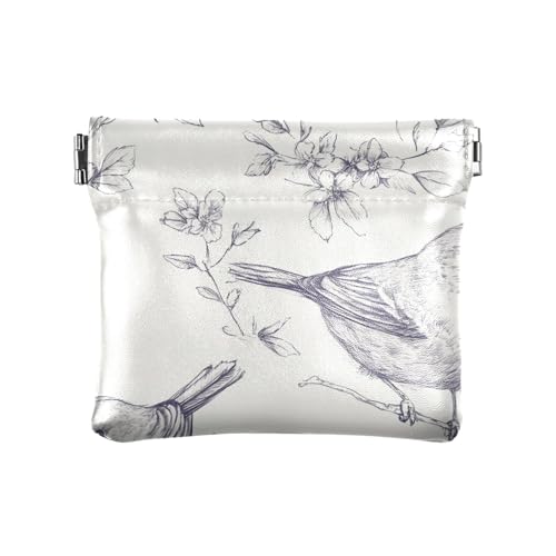 Sketch Vögel Zweige Blumen Damen Kleine Leder Kleingeld Geldbörse Tragbare Make-up Periode Tasche für Frauen Mädchen Sketch Vögel Zweige Blumen One Size Modern, Skizzieren Sie Vögel Zweige Blumen, von famyily