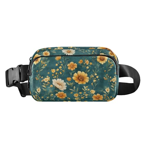 Sommerblumen-Gürteltasche mit Narzissen-Delphinium, weiß, niedliche Bauchtasche für Damen, Herren, Teenager, wasserabweisend, mit Reißverschluss, Herbstblumen, Sonnenblume, Lilie, Rosmarin, Blaugrün Sommerblumen-Gürteltasche mit Narzissen-Delphinium, weiß, niedliche Bauchtasche für Damen, Herren, Teenager, wasserabweisend, mit Reißverschluss, Herbstblumen, Sonnenblume, Lilie, Rosmarin, Blaugrün von famyily