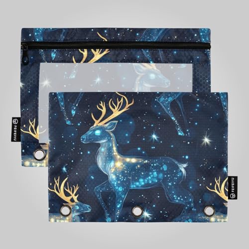 Space Reindeer Blue Binder Pocket Makeup Bag for 3 Hole Binder Pouches with 3 Holes for Children Storage Container von famyily