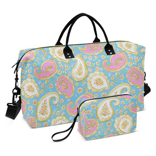 Sporttasche, Retro, trendig, Paisleymuster, goldfarben, türkis, Sporttasche, Turnbeutel mit verstellbarem Riemen, für Fitnessstudio, 2-teiliges Set, Bolsas de para Mujer Sporttasche, Retro, trendig, Paisleymuster, goldfarben, türkis, Sporttasche, Turnbeutel mit verstellbarem Riemen, für Fitnessstudio, 2-teiliges Set, Bolsas de para Mujer von famyily