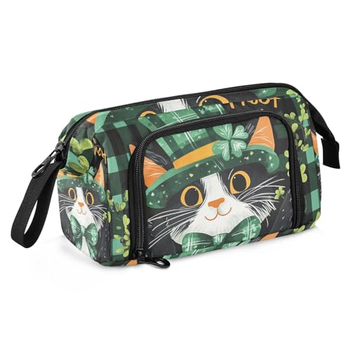 St Federmäppchen mit Katzenmotiv, großes Fassungsvermögen, Kosmetik, mit Griff, für Damen, Schulbedarf von famyily