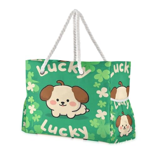 St. Patrick's Day Cartoon süßer brauner Hund, sanddicht, große Strandtasche mit Reißverschluss, Reise-Tragetasche für Damen, Reisezubehör, Strandgeschenk, Geburtstagsgeschenk für Frauen St. Patrick's Day Cartoon süßer brauner Hund, sanddicht, große Strandtasche mit Reißverschluss, Reise-Tragetasche für Damen, Reisezubehör, Strandgeschenk, Geburtstagsgeschenk für Frauen von famyily