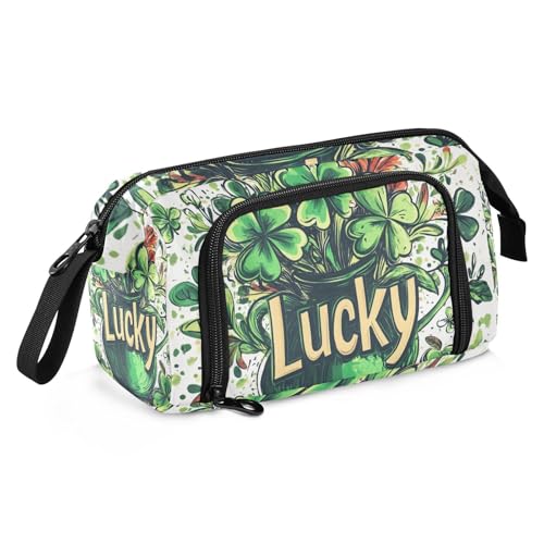 St. Patrick's Lucky Pot Kleeblätter Federmäppchen Große Kapazität Künstler Federmäppchen Tragbares Extra Großes Federmäppchen für Jugendliche Preppy School von famyily