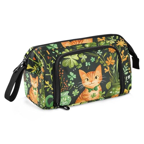 St.Patrick's Federmäppchen mit lebendiger Katze, großes Fassungsvermögen, Make-up-Tasche, tragbar, extra großes Federmäppchen für Teenager, adrette Schulbedarf von famyily