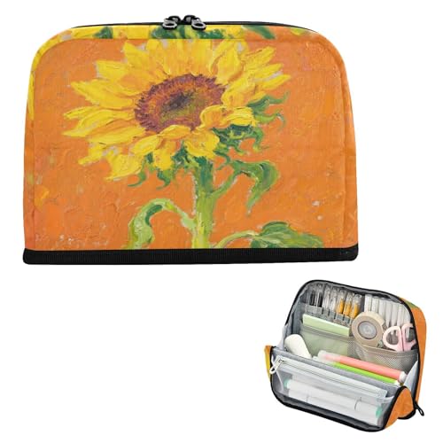 Stifthalter Große Kapazität Aufrechte Aufbewahrungstasche Multi-Slot Schreibwaren Federmäppchen für Erwachsene Schule Ölgemälde Sonnenblumen von famyily