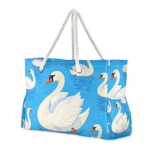 Strandtasche mit niedlichem Cartoon-Schwan, großes Fassungsvermögen, wasserdicht, mit Reißverschluss, große Tragetasche für Damen, mit Getränkehaltern an der Seite Strandtasche mit niedlichem Cartoon-Schwan, großes Fassungsvermögen, wasserdicht, mit Reißverschluss, große Tragetasche für Damen, mit Getränkehaltern an der Seite von famyily