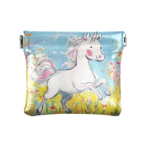 Süße Katze, Schmetterling, Hof, PU-Leder, kleine Münzbörse, tragbare Kosmetiktasche für Damen und Mädchen, Einhörner Wiese, 1 size, Modern von famyily