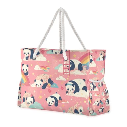 Süße rosa Panda-Strandtasche mit großem Fassungsvermögen, mit Reißverschluss, Alltagstasche für Damen, für Pool, Fitnessstudio, Lebensmittel, Reisen Süße rosa Panda-Strandtasche mit großem Fassungsvermögen, mit Reißverschluss, Alltagstasche für Damen, für Pool, Fitnessstudio, Lebensmittel, Reisen von famyily
