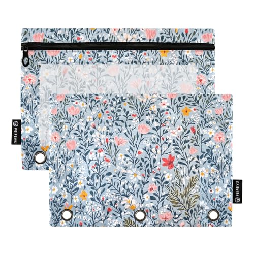 Summer Flowers Flower Dianthus Rosmarin Grey Binder Pocket Binder Inserts for 3 Hole Binder Pouches with Zipper for School Storage Container von famyily
