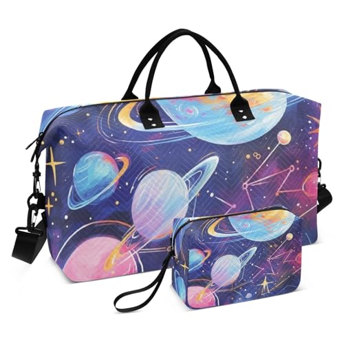 Surrealism Bunte Cosmic Planet Übergroße Reisetasche Weekender Seesack Turnbeutel mit verstellbarem Riemen für Geschäftsreisen große Kapazität von famyily