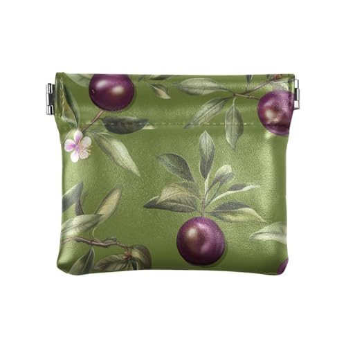 Sweet Fruit Türkis Damen Kleine Leder Münzbörse Niedlich Mini Kartenhalter Geldbörse für Frauen Jungen Mädchen, Fresh Java Plum Fruit Green, Einheitsgröße von famyily