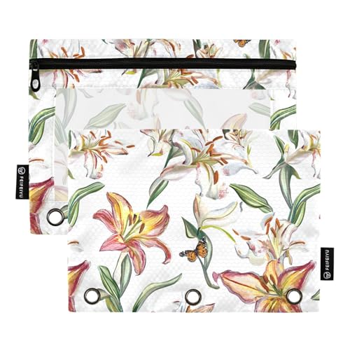 Sweet Lily weiße Federmäppchen aus Stoff für Ordnermappe mit 3 Löchern zur Untersuchung Aufbewahrungsbehälter von famyily