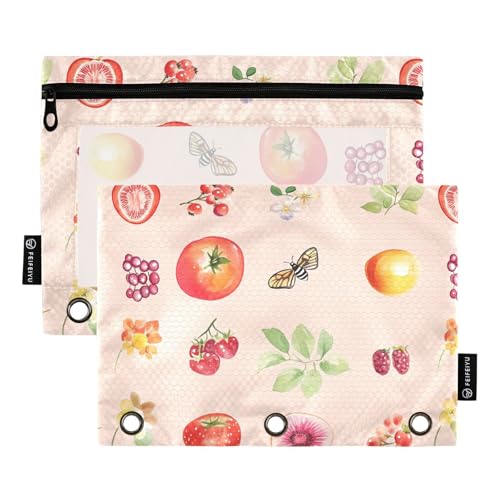 Sweet Red Johannisbeere Fruit Peach Binder Pouches Fabric Pencil Case for 3 Rings Binders Case with 3 Holes for Children Stationery Supplies von famyily