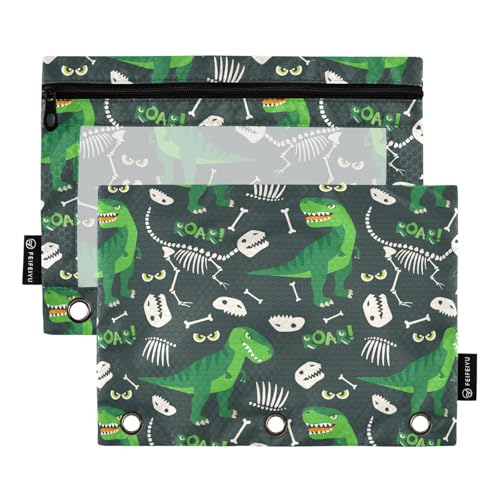 T Rex and Dino Bones Roar School Pencil Pouches with Clear Window Soft Pencil Case Big Capacity 3 Rings Pencil Case for Classroom School Office Supplies Multicolored 2 PCS von famyily