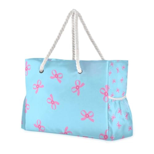 Tragbare Damen-Tragetasche mit Seitentaschen, Handgepäcktasche mit Reißverschlusstaschen, Pfirsichschleife von famyily