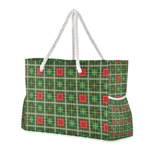 Tragbare Strandtasche mit Weihnachtsmuster, mit Seitentaschen, tragbar, Reisezubehör, Strandgeschenke, Geburtstagsgeschenke für Frauen, Rot und Grün Tragbare Strandtasche mit Weihnachtsmuster, mit Seitentaschen, tragbar, Reisezubehör, Strandgeschenke, Geburtstagsgeschenke für Frauen, Rot und Grün von famyily