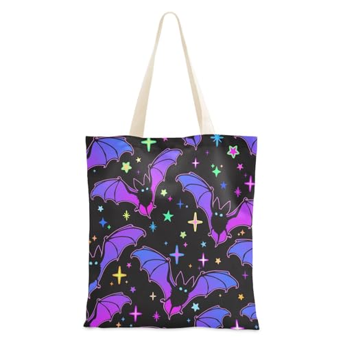 Tragetasche aus Segeltuch, Fledermäuse, mit Taschen, für die Arbeit, ästhetische Tragetasche, Schwarz / Blau Tragetasche aus Segeltuch, Fledermäuse, mit Taschen, für die Arbeit, ästhetische Tragetasche, Schwarz / Blau von famyily