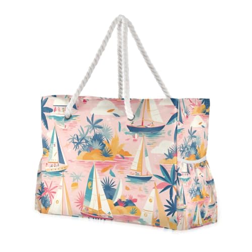 Trapical Sturdy Vacation Beach Bag with Zipper Travel Tote Bags for Women Carry on for Pool Gym Grocery Travel von famyily