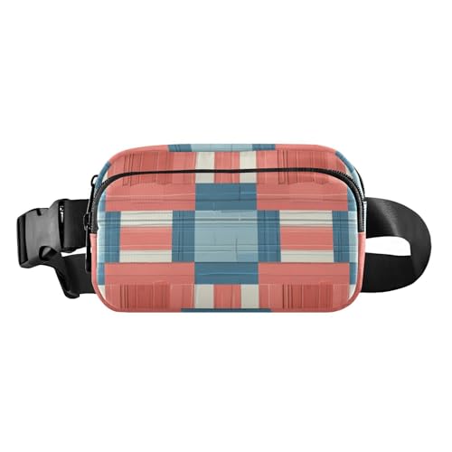 Trendige Bauchtasche für Damen und Herren, wasserdicht, Crossbody-Sporttasche mit verstellbarem Gurt, für Workout, Laufen, Wandern, Hellrot und Blau, Hellrotes und blaues Karomuster, Einheitsgröße Trendige Bauchtasche für Damen und Herren, wasserdicht, Crossbody-Sporttasche mit verstellbarem Gurt, für Workout, Laufen, Wandern, Hellrot und Blau, Hellrotes und blaues Karomuster, Einheitsgröße von famyily