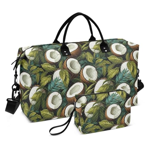 Tropical Brown Coconut Duffel Bag Overnight Weekender Bags Tote Bag with Toiletry Bag for Trekking 2 Pcs Set von famyily