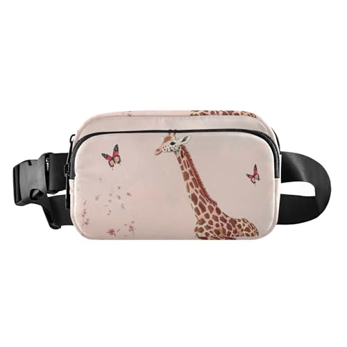 Twigs Bird Spring Cute Fanny Pack Waist Bag for Men Women Large Capacity Belt Bag Travel Wallet for Running Hiking, Cartoon Giraffe Blush, 1 size von famyily