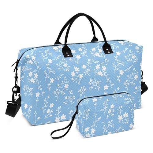 Übergroße Reisetasche mit romantischem Blumenmuster, Blau und Weiß, Schultertasche, Wochenendtasche, Übernachtungstasche, Tragetasche mit verstellbarem Riemen für Yoga, große Kapazität Übergroße Reisetasche mit romantischem Blumenmuster, Blau und Weiß, Schultertasche, Wochenendtasche, Übernachtungstasche, Tragetasche mit verstellbarem Riemen für Yoga, große Kapazität von famyily