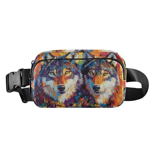 Umhängetasche für Damen und Herren, strahlende Explosion von Farben, niedlich, wasserabweisend, Laufgürtel, Hüfttasche, Vibrant Companions Farbspritzer Wolf, 1 size von famyily