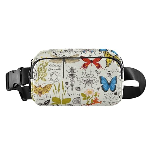 Umhängetasche im Retro-Stil, bunt, Safari, Schmetterlinge, Käfer, Kräuter, trendige Umhängetasche, Hüfttasche für Damen und Herren, Mini-Umhängetasche mit verstellbarem Gurt, für Radfahren, Wandern, von famyily