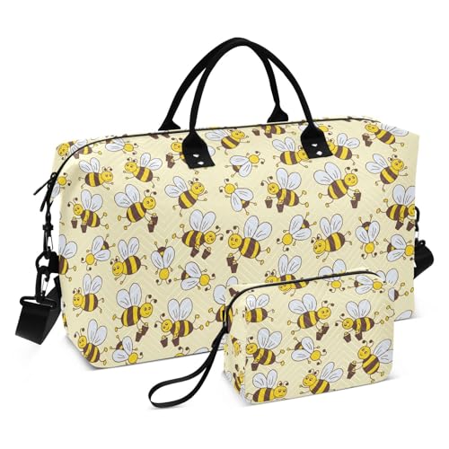 Vector Pattern Bee Happy Good Luck Reisetasche Wochenendtasche Sporttasche mit verstellbarem Riemen für Trekking wasserdicht von famyily