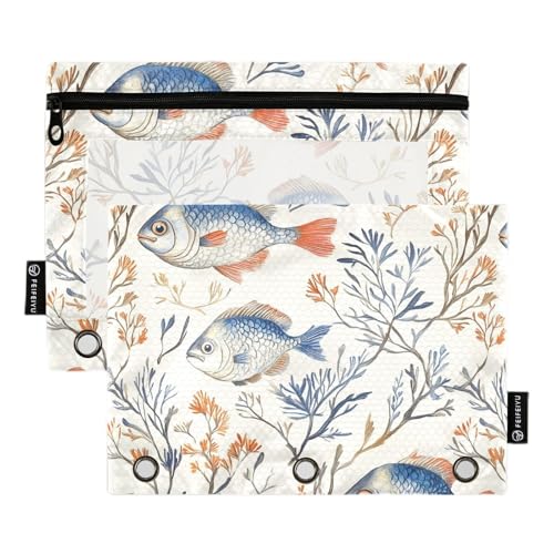 Vibrant Fish Funny Fashion Binder Pouches Pencil Case for Three Rings Binder Pockets with Three Rings for Office Office Document Organizer, Lustiger Fisch mit leuchtenden Fischen, 1 sizex2 von famyily