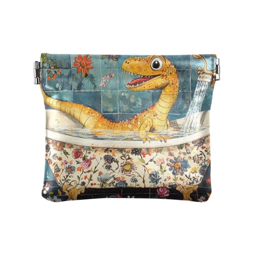 Wedding Garden Happy Bride Groom Damen Leder Münzgeldbörse Wasserdicht Kleingeldbörse für Frauen, Dinosaurier-Vintage-Badewanne, 1 size, Modern von famyily