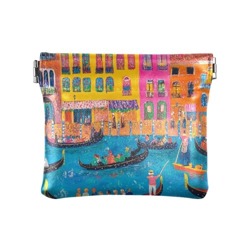 Wedding Garden Happy Bride Groom Damen Leder Münzgeldbörse Wasserdicht Kleingeldbörse für Frauen, Lebendiges, detailliertes Gemälde von Venedig und Italien, 1 size, Modern von famyily