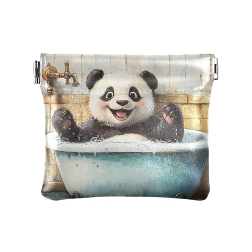 Wedding Garden Happy Bride Groom Damen Leder Münzgeldbörse Wasserdicht Kleingeldbörse für Frauen, Niedliche Panda, Retro-Badewanne, 1 size, Modern von famyily
