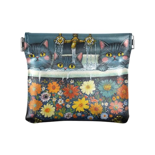 Wedding Garden Happy Bride Groom Damen Leder Münzgeldbörse Wasserdicht Kleingeldbörse für Frauen, Schicke russische blaue Katzen Retro-Badewanne, 1 size, Modern von famyily