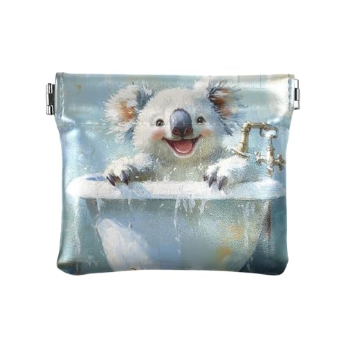Wedding Garden Happy Bride Groom Damen Leder Münzgeldbörse Wasserdicht Kleingeldbörse für Frauen, Süße Koala-Badewanne im Retro-Stil, 1 size, Modern von famyily