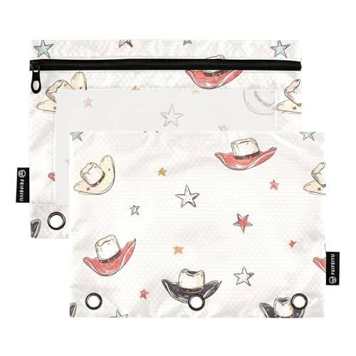Western Cowboy Kuhhut weiße Ringe Binder Taschen Federmäppchen für 3 Ringe Ordner mit 3 Löchern für Kinder Schreibwaren Zubehör von famyily