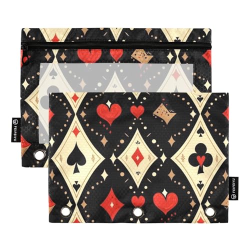 Wunderschönes Poker-Federmäppchen mit transparentem Fenster, großes Federmäppchen in verschiedenen Farben, 3 Ringe, Federmäppchen für Büro, Schule, Kosmetik, mehrfarbig, 2 Stück von famyily