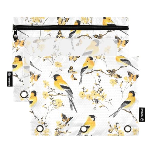famyily Beauty American Goldfinch Birds White Binder Pouches Makeup Bag for Three Rings Binder Pockets with Three Rings for Student Home Travel Cards Storage Container von famyily