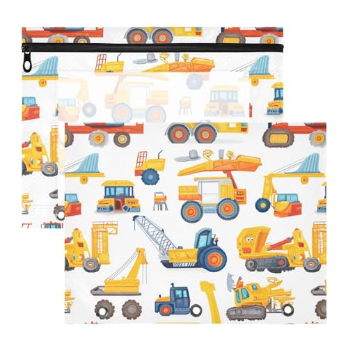 famyily Binder-Federmäppchen mit Reißverschluss-Aufbewahrungstasche für A4-Papier, Briefe, 2 Stück, Lehrer, Schulbedarf, Baufahrzeuge von famyily