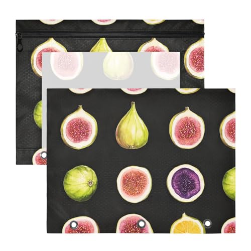 famyily Binder-Federmäppchen mit Reißverschluss-Aufbewahrungstasche für A4-Papier, Briefe, 2 Stück, Studenten, College-Zubehör, frische Feigenfrüchte von famyily