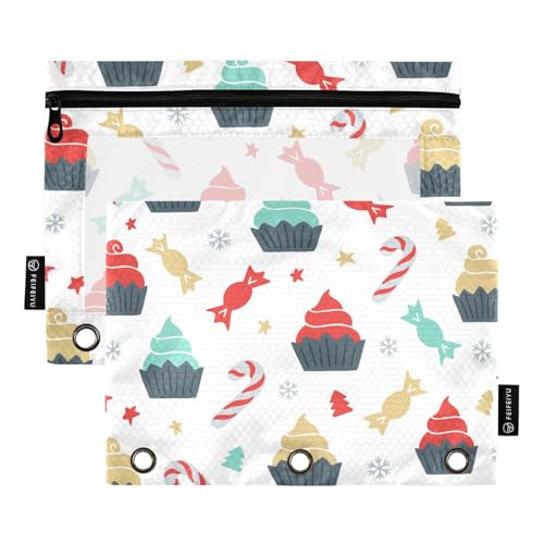 famyily Buntes Weihnachts-Dessert-Reißverschluss-Ordner mit transparentem Fenster, Federmäppchen, Organizer, transparentes Fenster und Ösen, Ordner, 3 Ringe, Schule, Klasse, Büro, Organizer von famyily