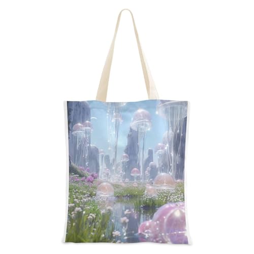 famyily Canvas-Tasche Dreamy Future Quallenwelt, Leinen-Einkaufstaschen für individuelle Freunde, wiederverwendbare Einkaufstaschen aus Segeltuch von famyily