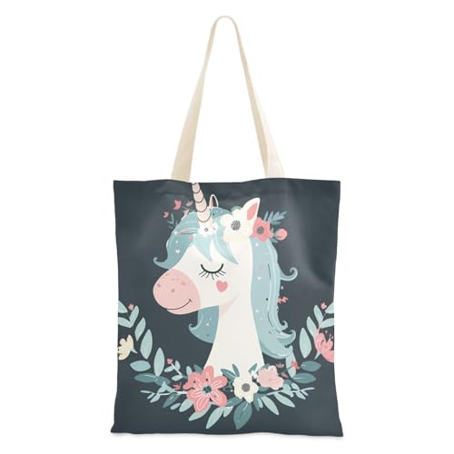 famyily Canvas-Tragetasche, Cartoon, niedliche weiße Einhörner, für Damen, Leinen-Einkaufstasche für Kollegen, wiederverwendbare Taschen von famyily