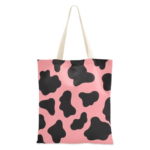 famyily Canvas-Tragetasche, Schwarz und Pfirsich-Leopardenmuster, mit Griffen, für individuelle Freunde, ästhetische Tragetasche famyily Canvas-Tragetasche, Schwarz und Pfirsich-Leopardenmuster, mit Griffen, für individuelle Freunde, ästhetische Tragetasche von famyily