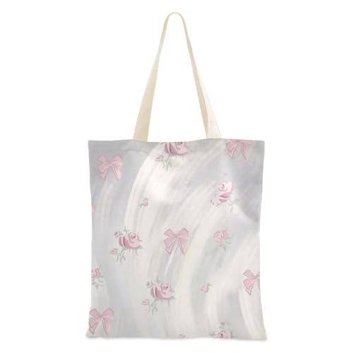 famyily Canvas-Tragetasche mit Pfirsich-Rosen, Leinen, für Reisen, ästhetische Tragetasche von famyily