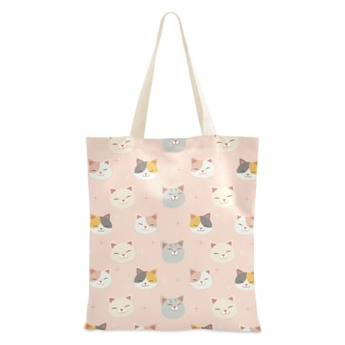 famyily Canvas-Tragetaschen, Cartoon-Motiv, bunte Katze, mit Griffen für den täglichen Gebrauch, Baumwoll-Tragetaschen von famyily